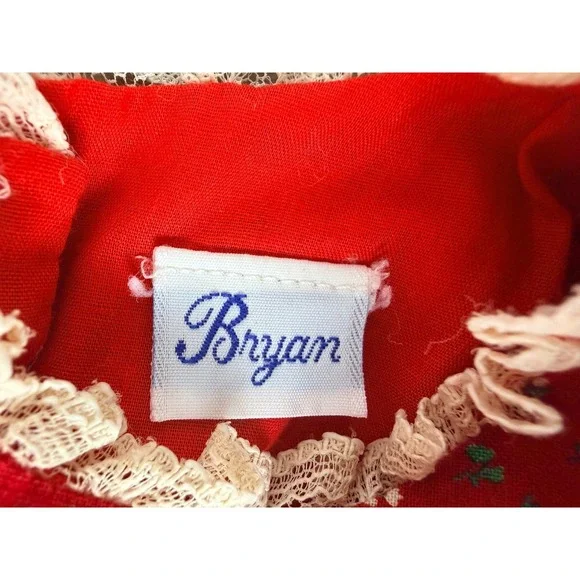 Bryan Girls Toddler Baby Christmas Dress Red Floral Lace Ruffle Button Back Vtg - Picture 5 of 7